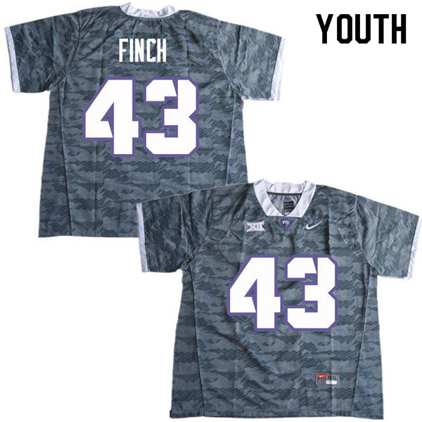 Youth #43 Maxwell Finch TCU Horned Frogs College Football Jerseys Sale-Gray - Click Image to Close